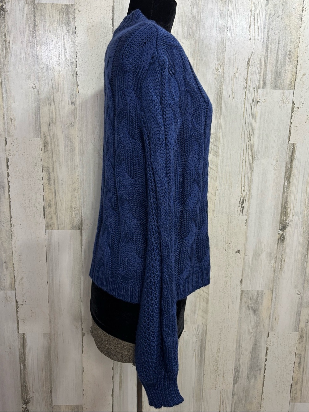For Love And Lemons Navy Cable V-Neck Zip Sweater - Picture 5 of 9